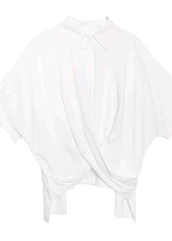 Lapel Asymmetric Cotton Shirts Tunic Tops Black Blouse