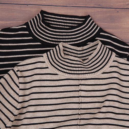 Nude Striped Sweater Outfits Diy High Neck Daily Sweater Dress