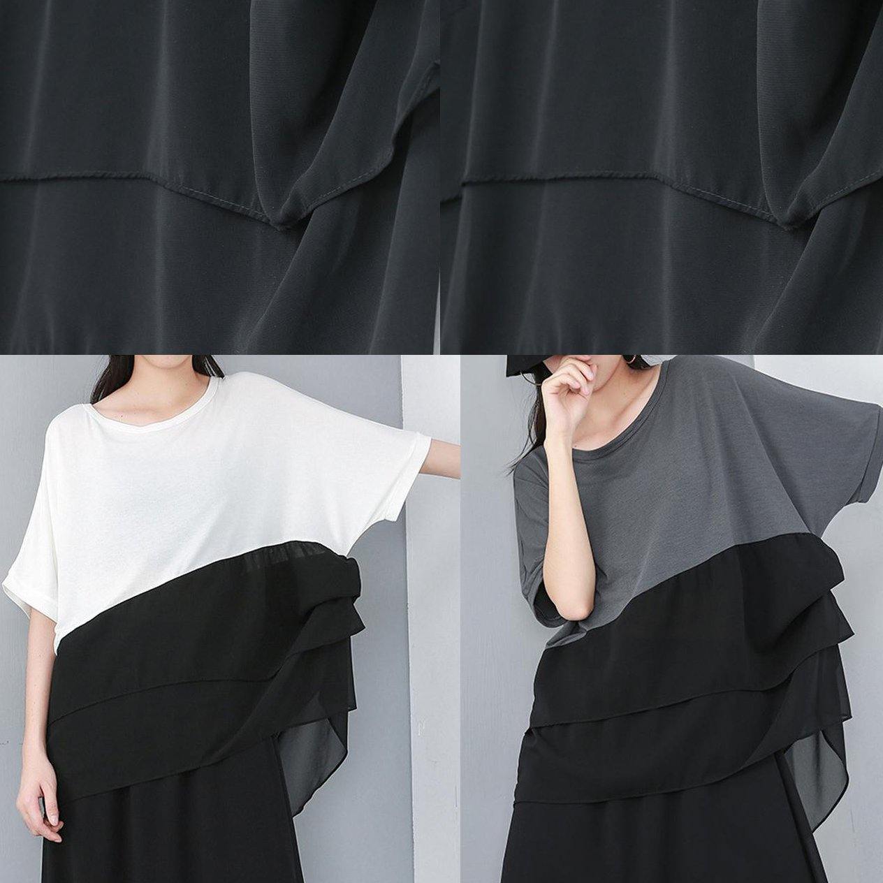 Pattern Organic White Cotton Chiffon Spliced Irregular Blouse