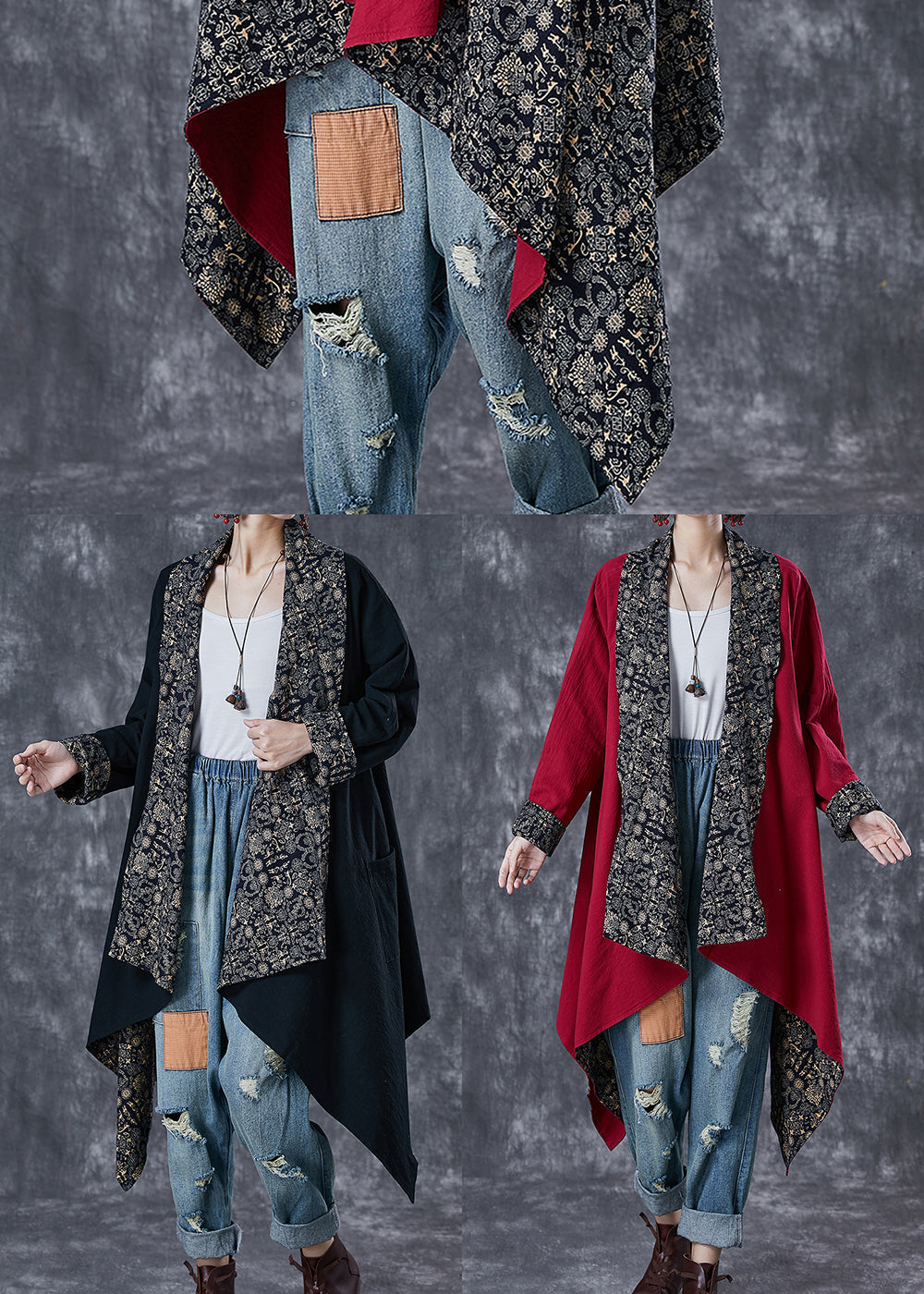 Classy Black Asymmetrical Wear on Both Sides Cotton Trench Fall