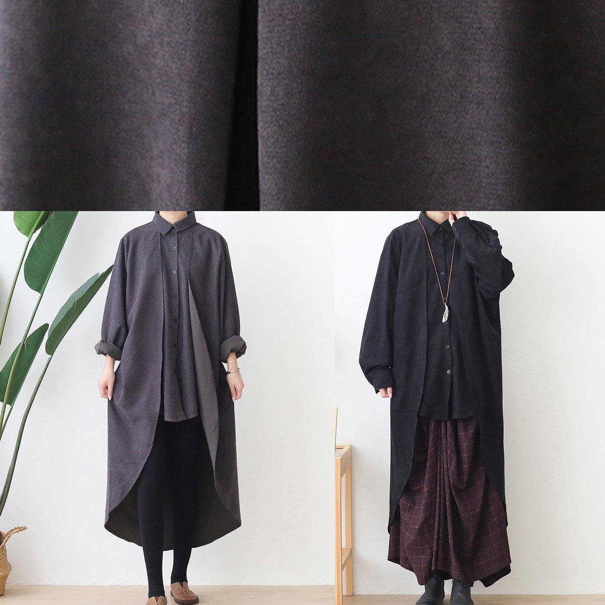 Classy Lapel Low High Design Fine Clothes Gray Oversized Coat