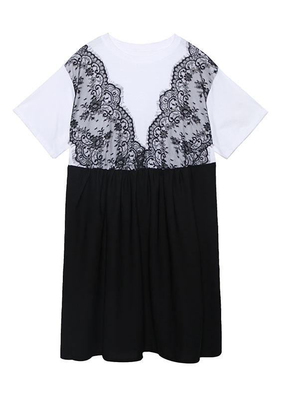 Classy White Cotton Clothes Patchwork Short Summer Dress