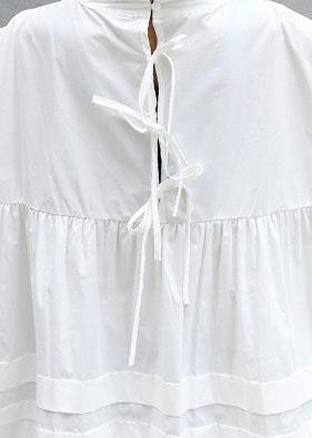 Classy White Cotton Tunic Top Puff Sleeve Short Fall Dresses