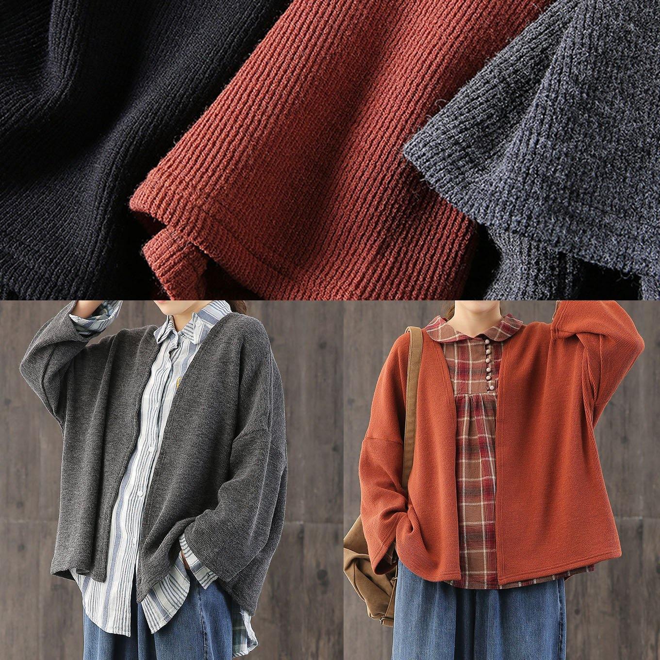 Comfy fall gray knitwear plus size patchwork knitted pullover