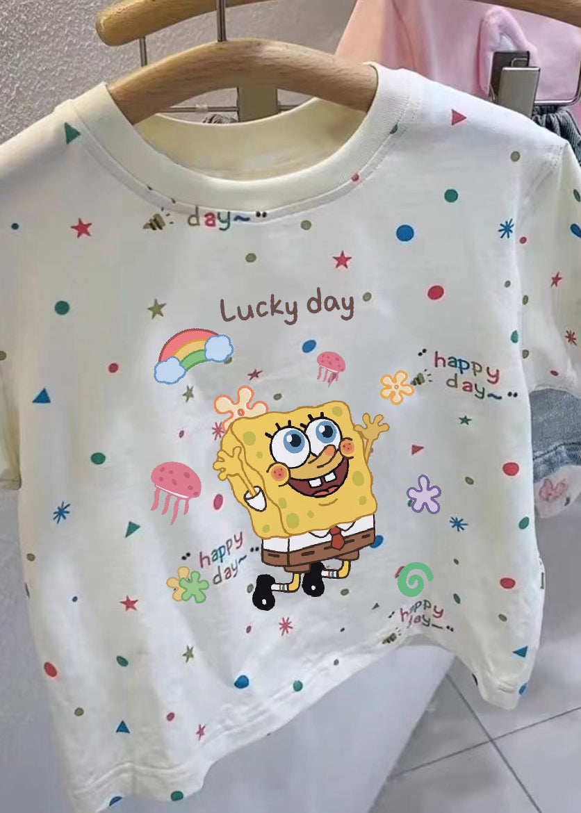 Apricot Print Patchwork Kids Top Summer