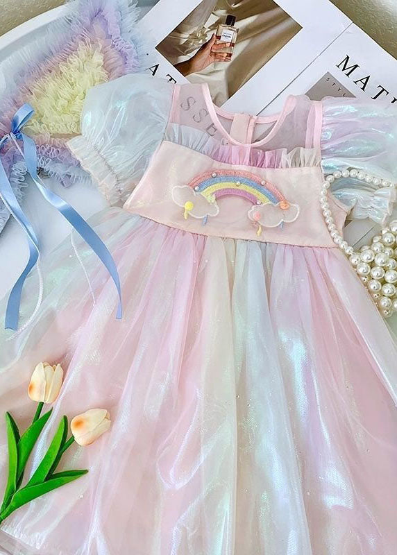 Rainbow Ruffled Patchwork Tulle Baby Dresses Summer