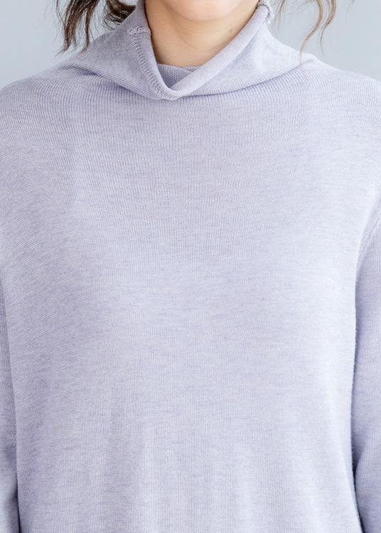 Light Purple Sweater Outfits Moda High Neck Daily Side Open Knit Dresses