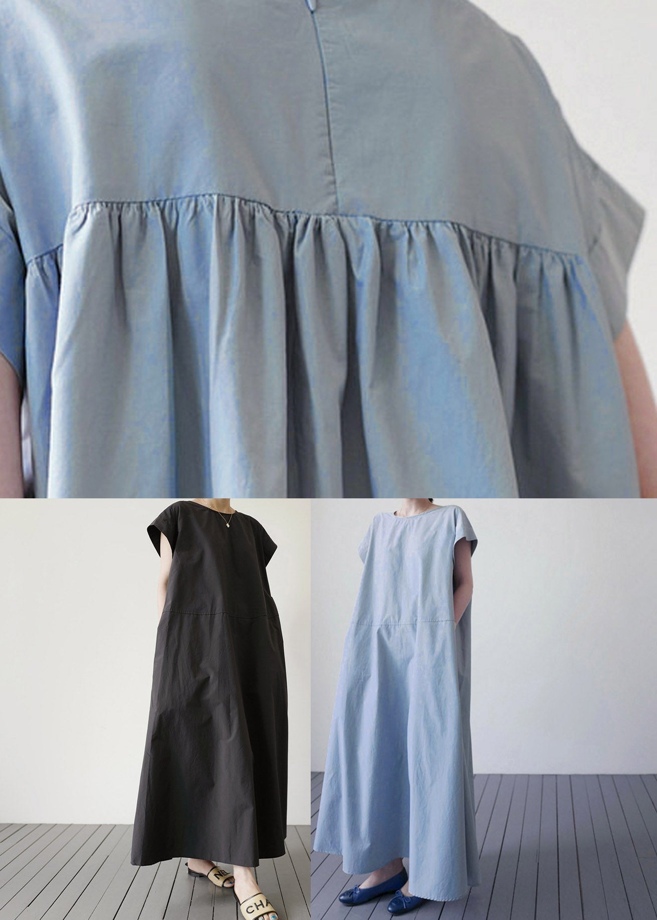 Diy Black O-neck Patchwork Maxi Dress Short Sleeve