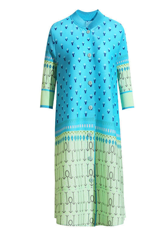 Diy Blue Stand Collar Patchwork Print Holiday Dress Summer