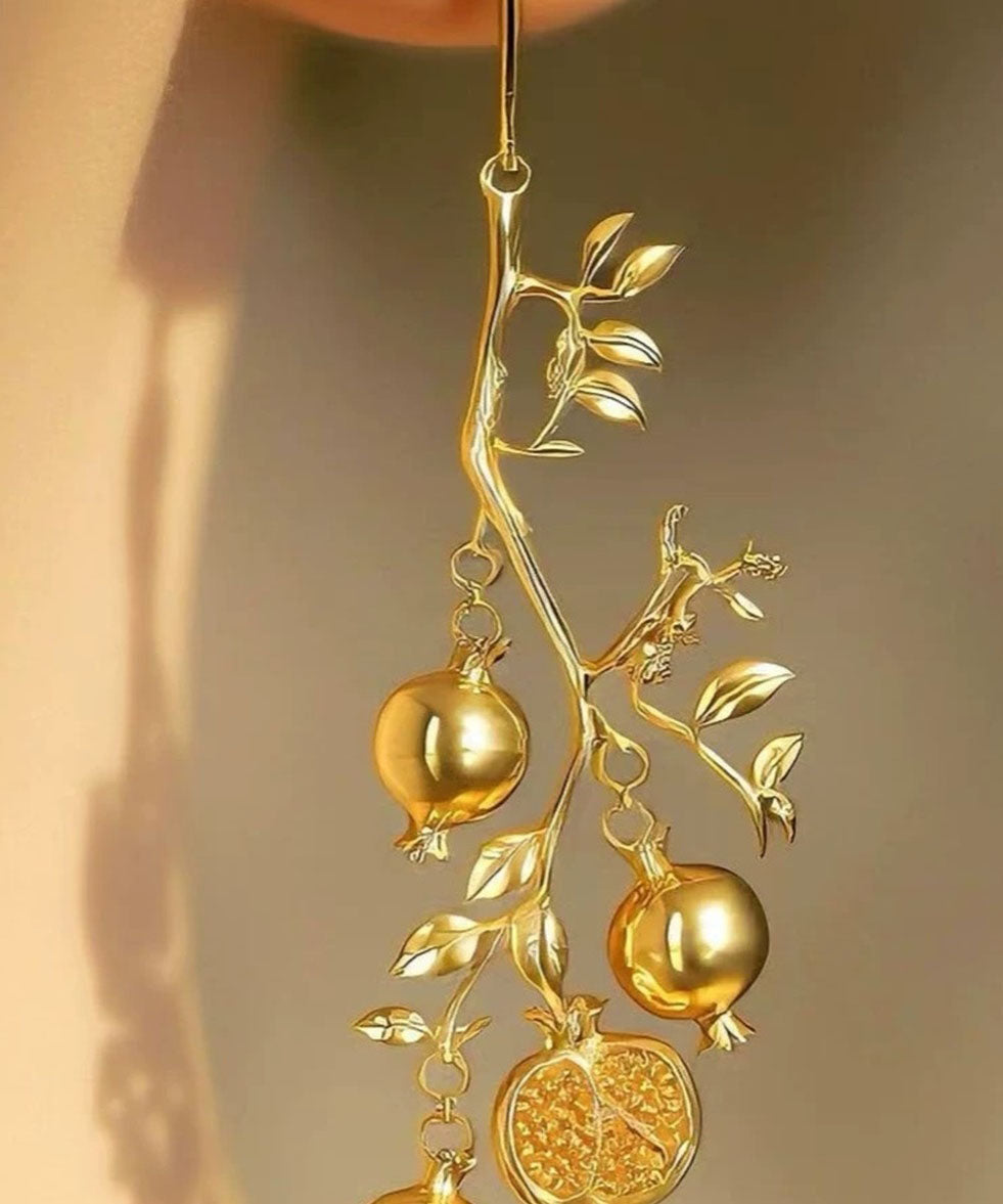 Diy Gold Copper Alloy Pomegranate Drop Earrings