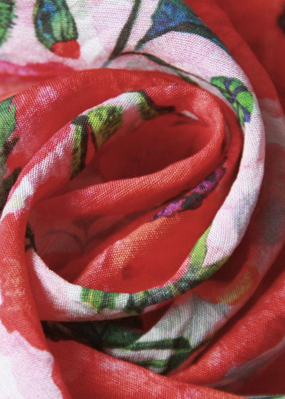 Diy Red O Neck Print Patchwork Silk T Shirt Top Summer