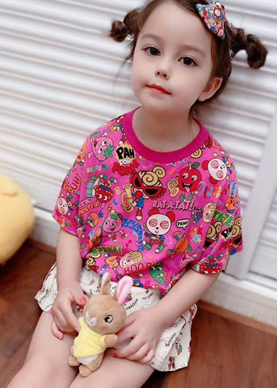 Diy Rose O-neck Print Kids Tops Summer