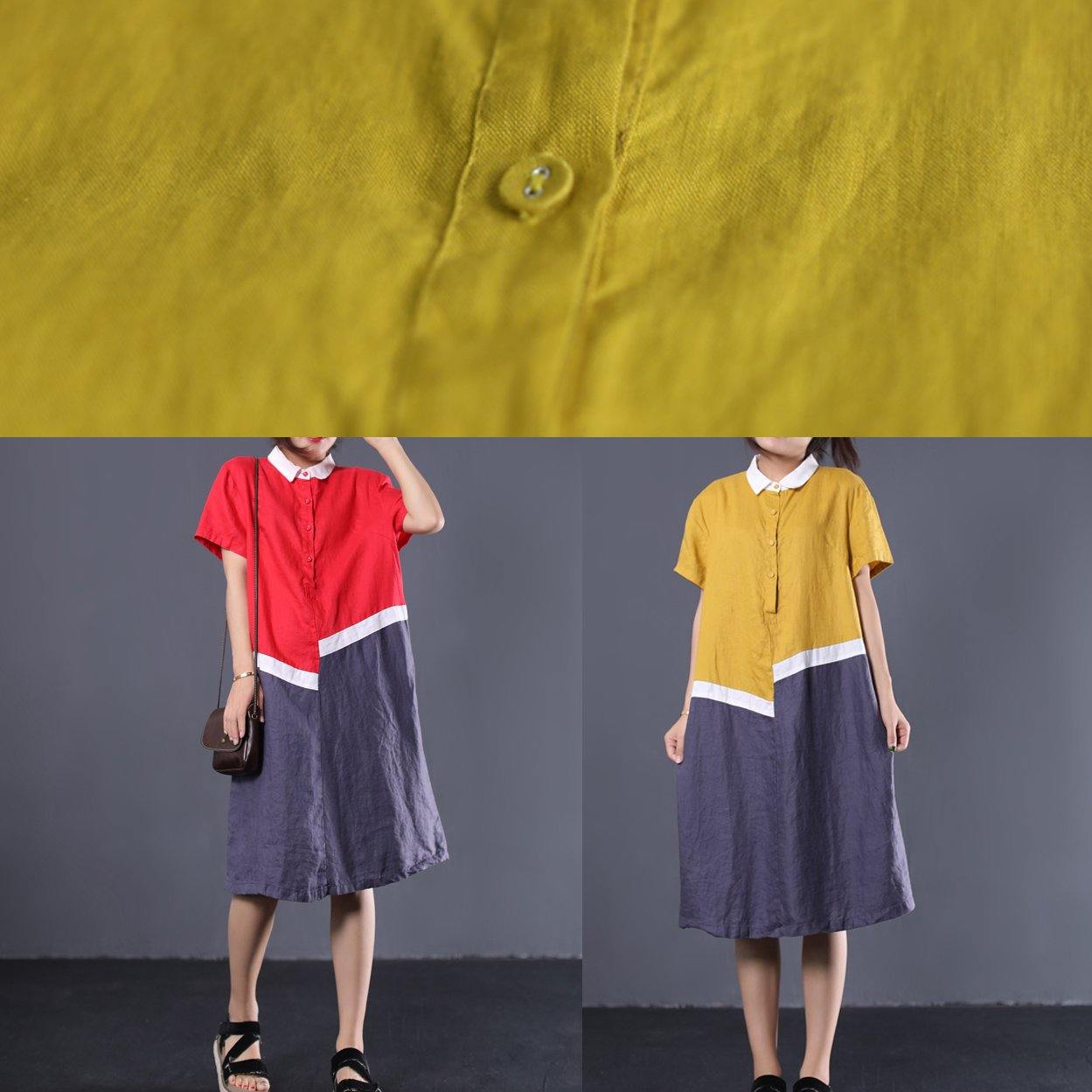 Diy Asymmetric Patchwork Linen Tunic Dress Wardrobes Red Robe Dresses Polo Collar