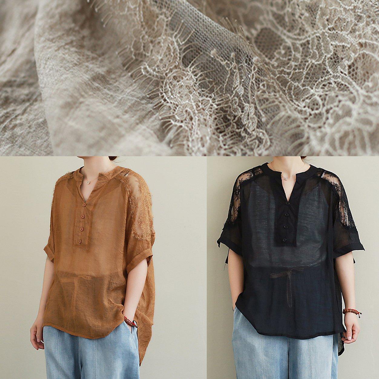 Diy Black Lace Shirts V Neck Clothing Blouse