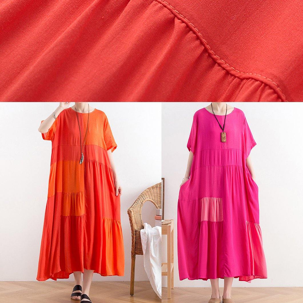 Diy Rose Cotton Clothes O Neck Patchwork a Line Dress