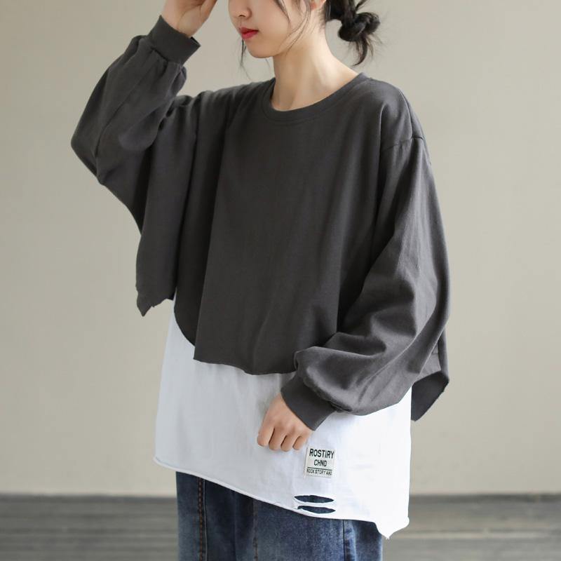 Diy White cotton Tunic Top Patchwork tunic Ripped Hem tops