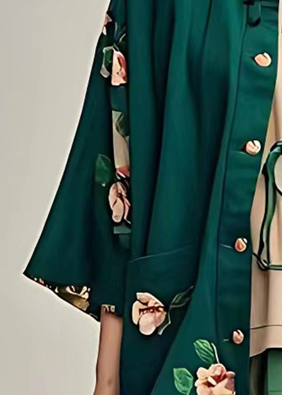 Blackish Green Ruffled Button Coats Fall
