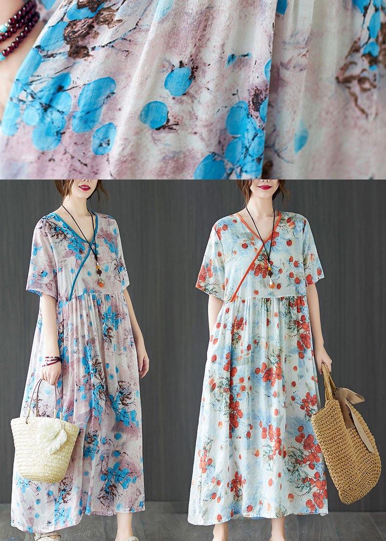 Blue Loose Patchwork Pockets Summer Vacation Dress Short Sleeve