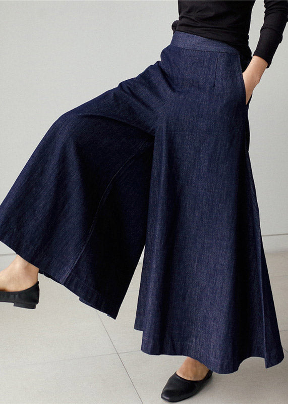 Blue Pockets Wide Leg Denim Pants Spring