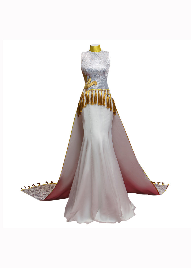 Chinese Style White Tasseled Embroidered Silk Dresses Sleeveless