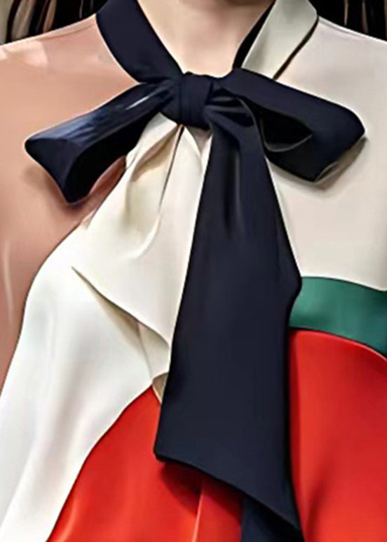 Colorblock Bow Patchwork Chiffon Tops Summer