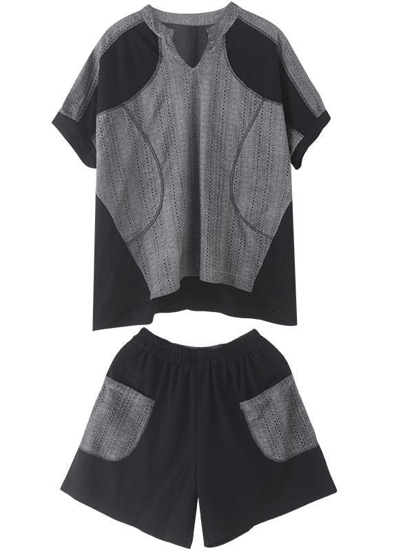 Cotton Long Shirts Spliced Cotton Linen Blouse and Shorts