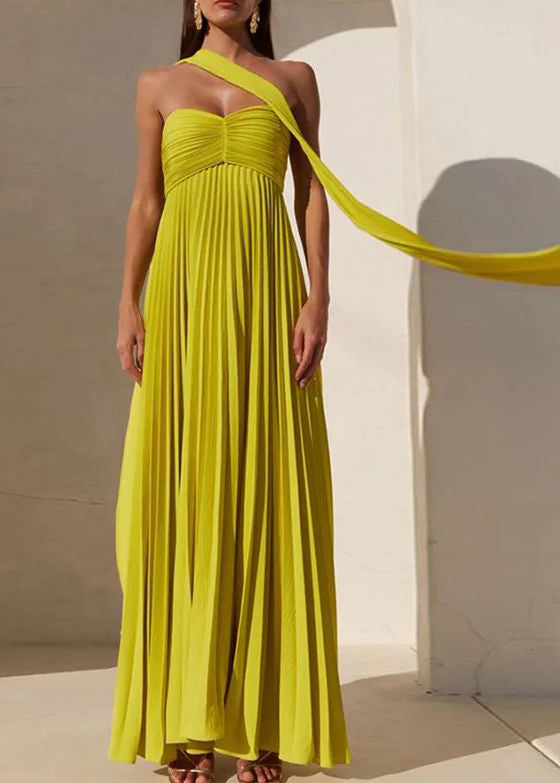 Fluorescent Green Strapless Ribbon Long Dress Sleeveless