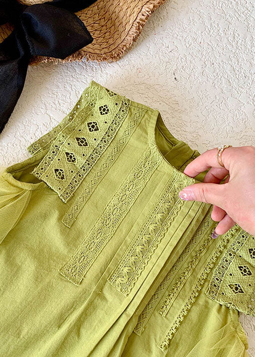 Green Hollow Out Embroideried Tulle Patchwork Cotton Baby Dress Summer