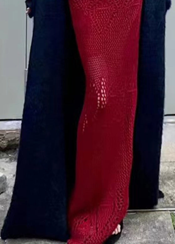 Red V Neck Knit Maxi Dress Summer