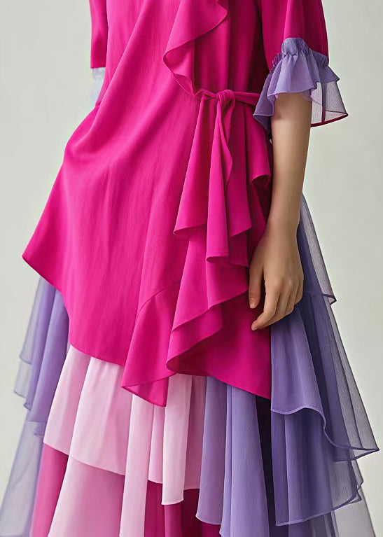 Rose Asymmetrical Patchwork Tulle Holiday Dress Summer
