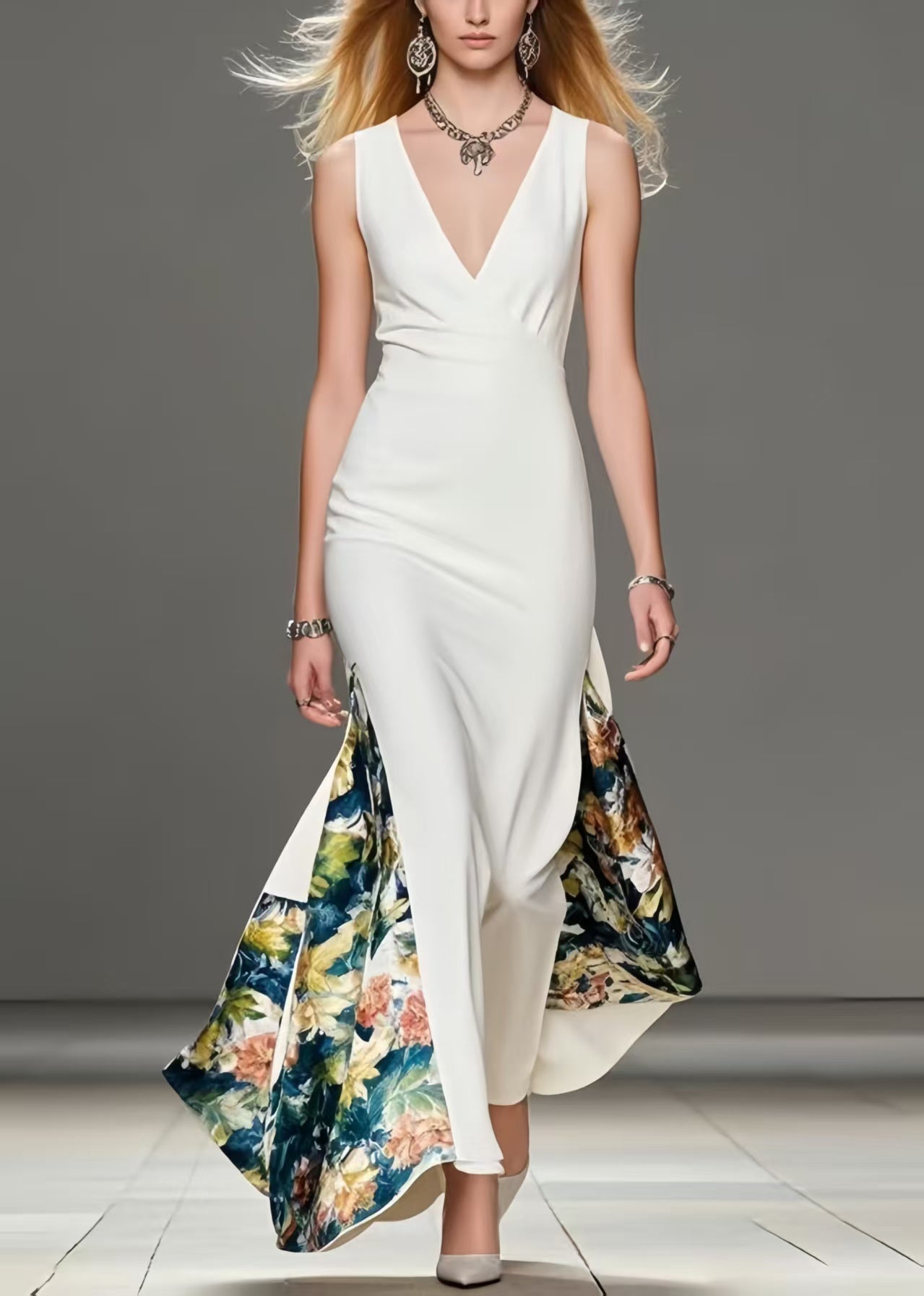 White Asymmetrical Print Wraped Party Dress Summer