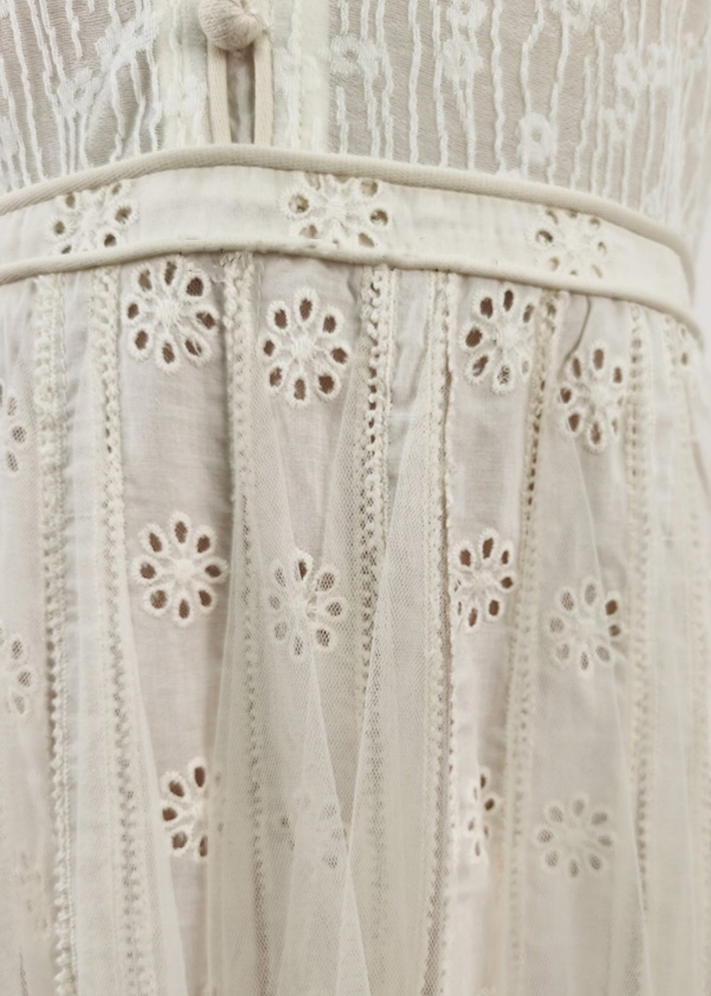White Embroidered Hollow Out Tulle Long Dress Summer