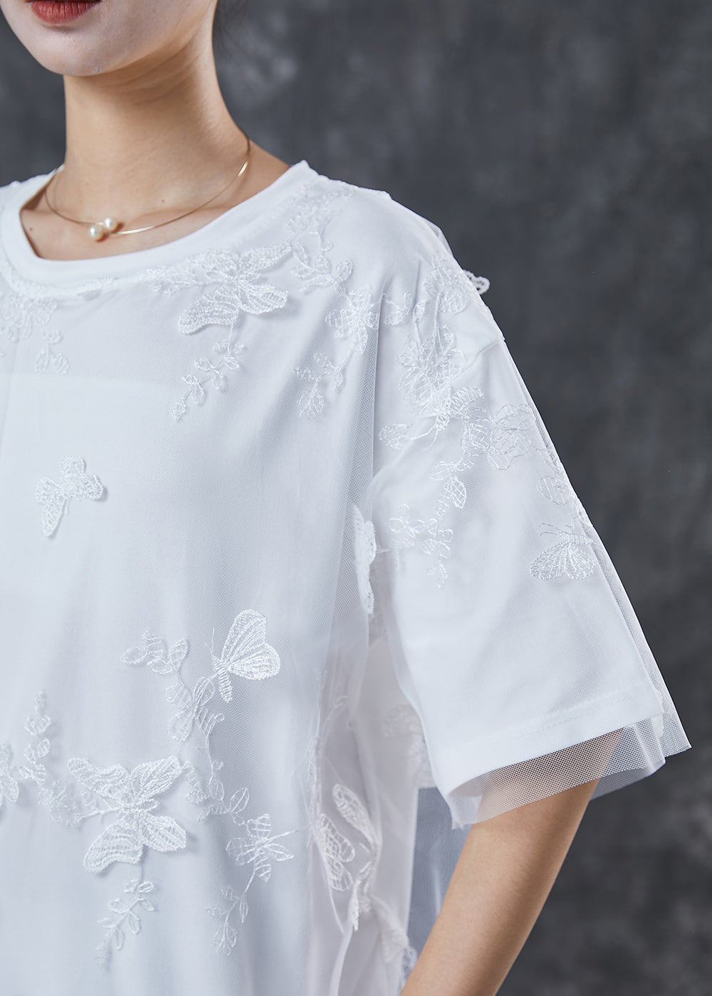 White Embroidered Butterfly Tulle Tanks Top Summer