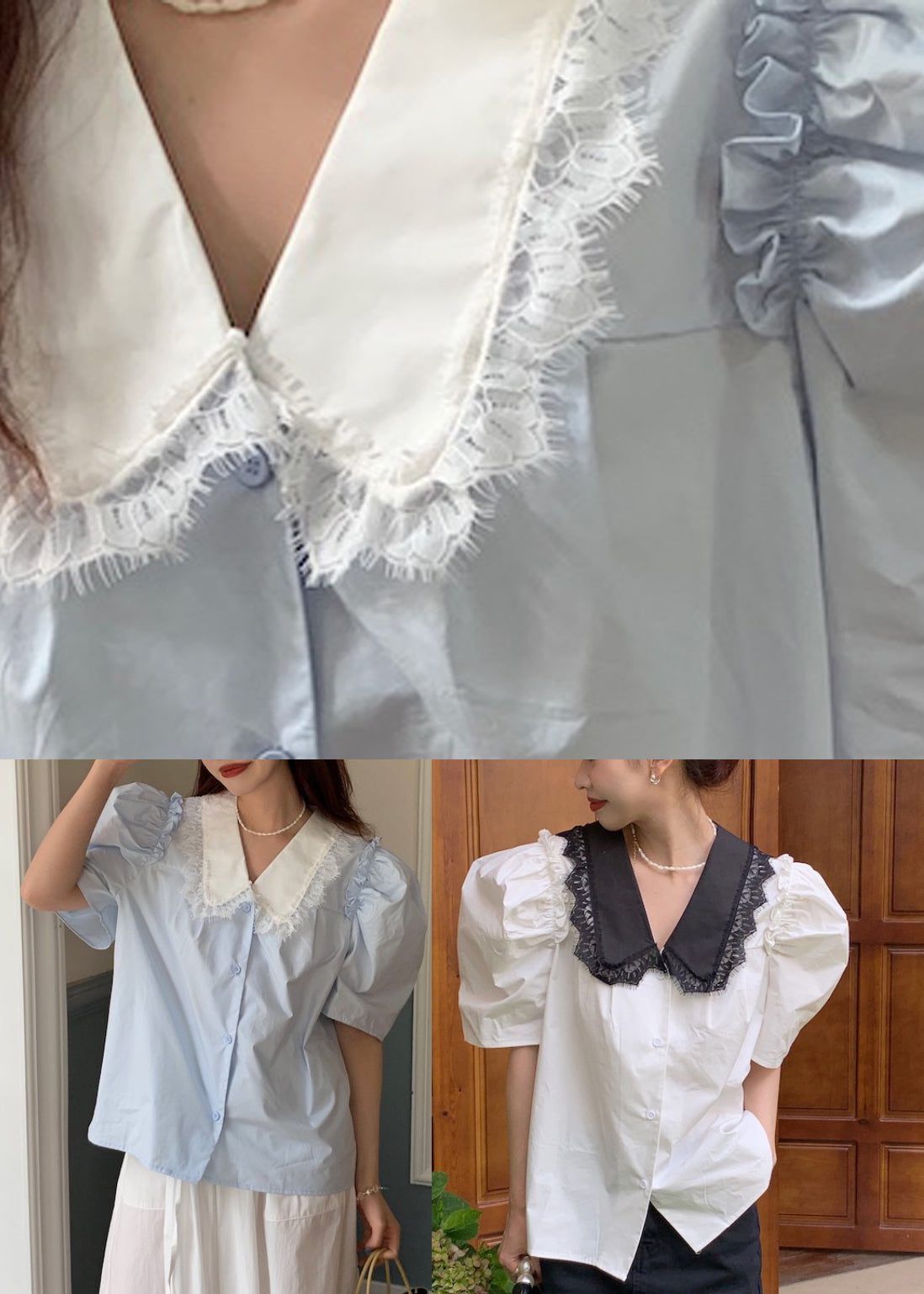 White Peter Pan Collar Lace Patchwork Cotton Top Summer