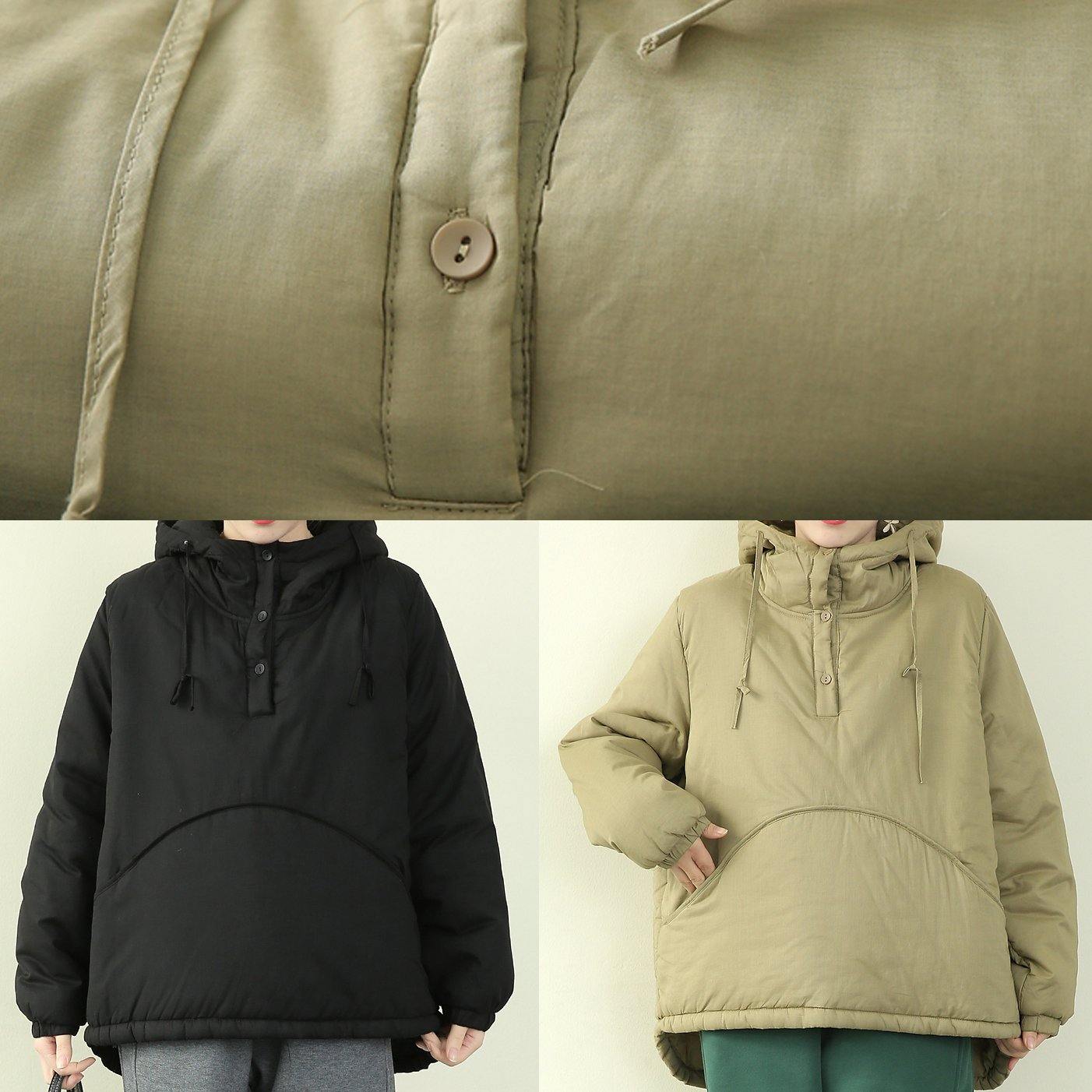 Black Parka Snow Jackets Hooded Drawstring Coats