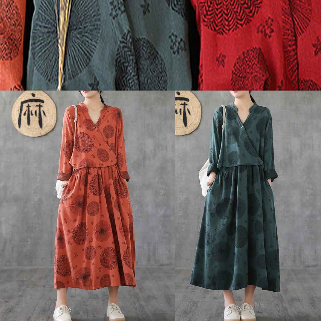 Green Embroidery Cotton Tunics for O Neck Patchwork Traveling Dresses
