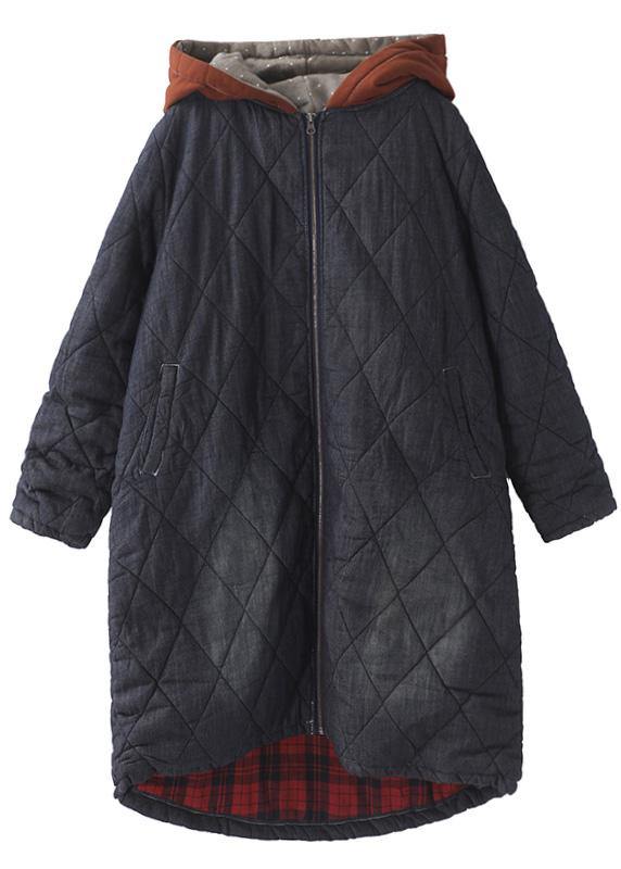 Warm Winter Coat Hooded Winter Outwear Black Embroidery Outfit