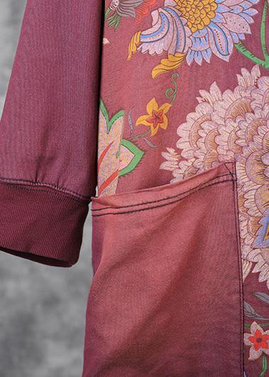 Purple Cotton Tunics Prints Long Big Pockets Dress