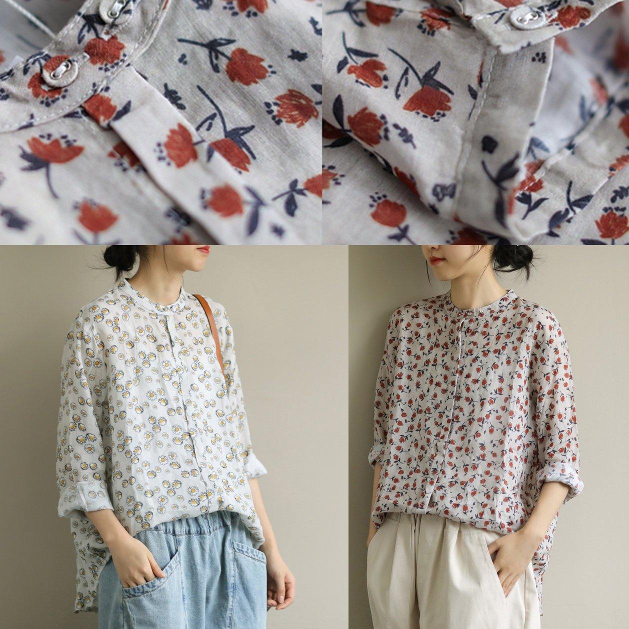 Elegant red print top o neck Button Down oversized shirt