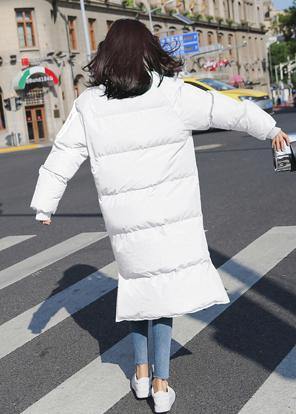 Winter Jacket Overcoat White O Neck Pockets Down Coat Winter