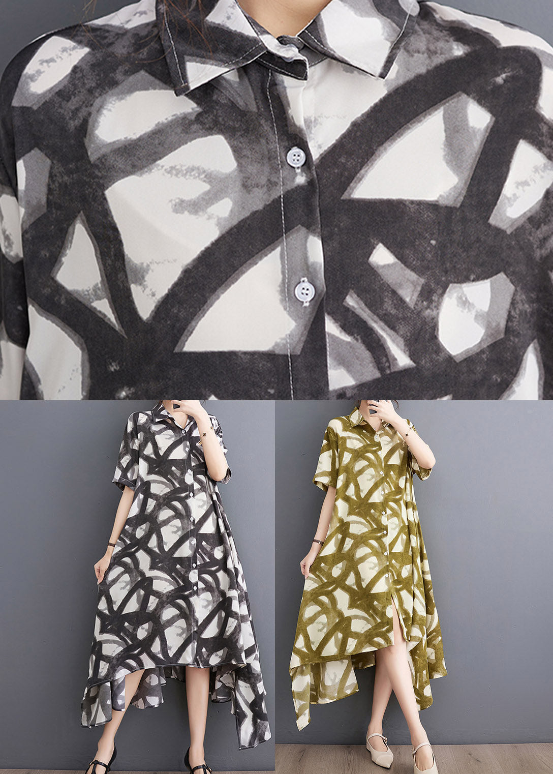 Black Print Asymmetrical Holiday Long Dress Summer