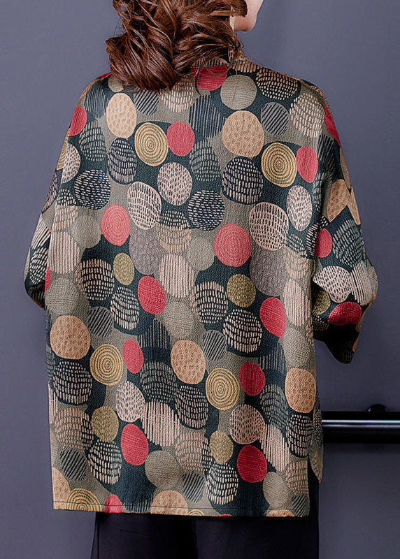 Colorblock O-neck Dot Print Silk Shirt Tops Bracelet Sleeve