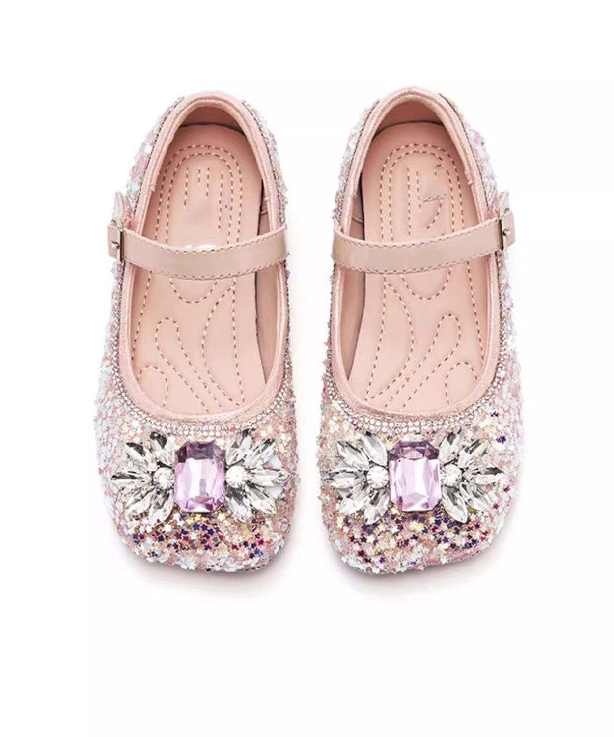 Pink Crystal Buckle Strap Flat Shoes