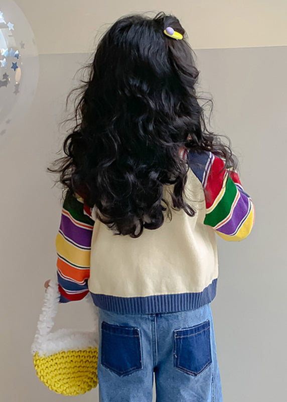 Rainbow Striped Peter Pan Collar Cotton Knit Kids Cardigan Spring