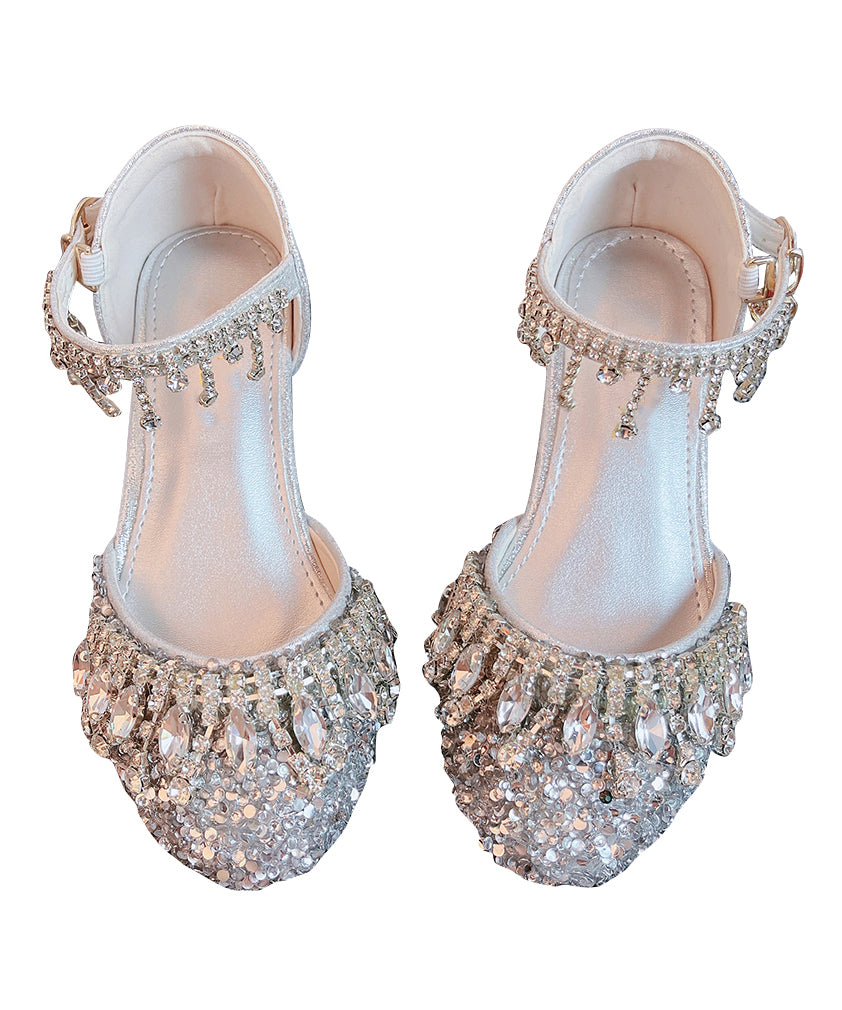Silvery Crystal Tassel Buckle Strap Flats Shoes