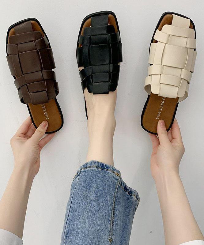 Faux Leather Chocolate Hollow Out Thong Sandals Slide Sandals