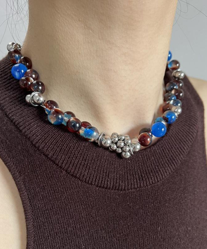 Fine Blue Stainless Steel Acrylic Collar Necklace Wo016
