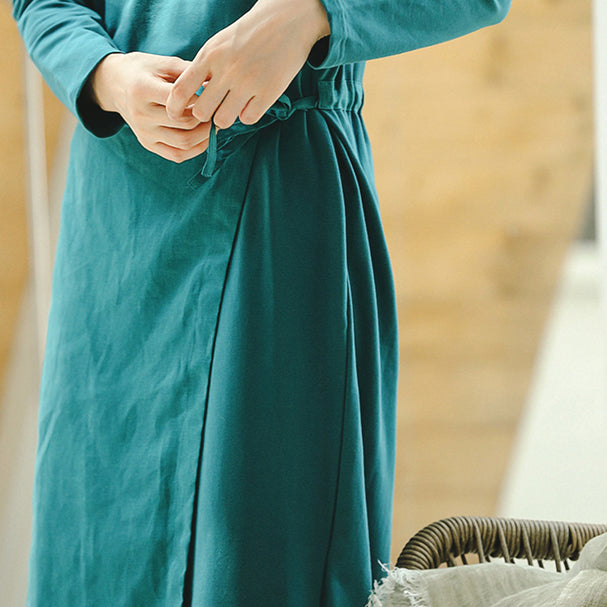 Fine Blue Clothing Dresses Tie Waist Asymmetrical Design Fine O Neck Midi Dress