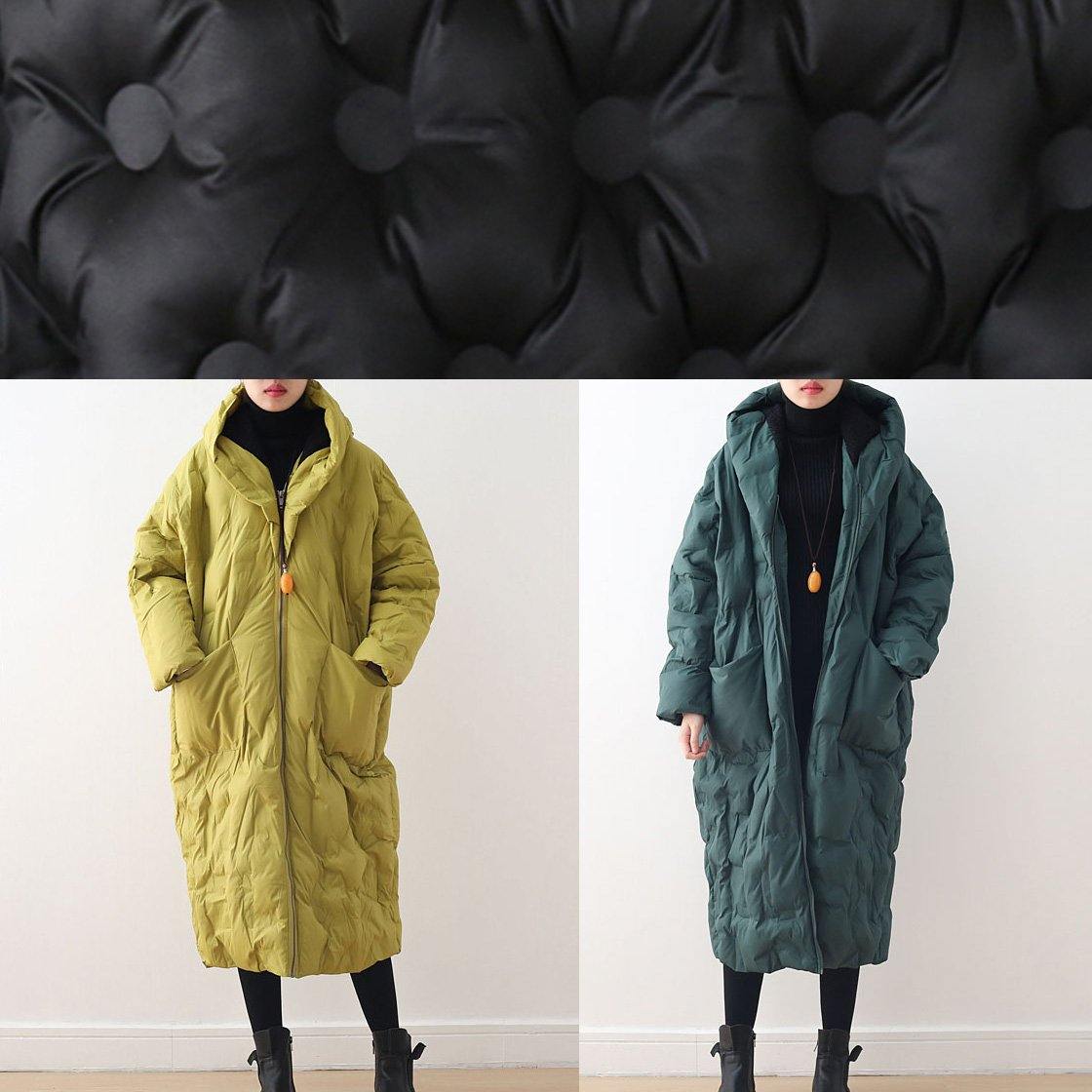 Fine Clothing Winter Jacket Hooded Coats Green Zippered Down Jacket Woman