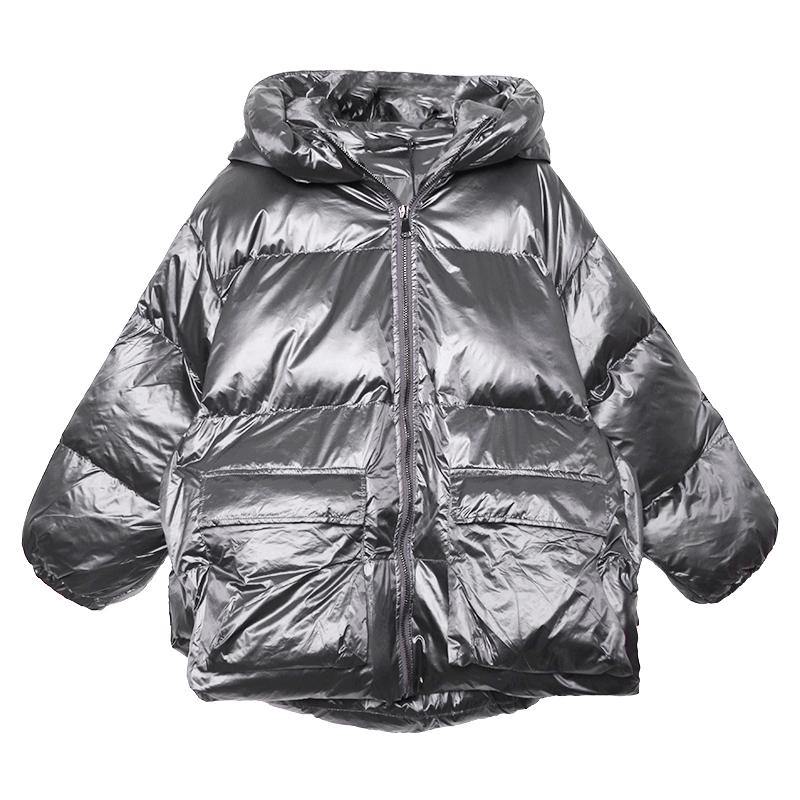 Fine Silver Gray Down Coat Winter Parka Hooded Zippered Fine Winter Outwear